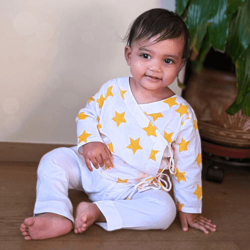 Cotton Muslin Baby Angrakha Jhabla | Stars