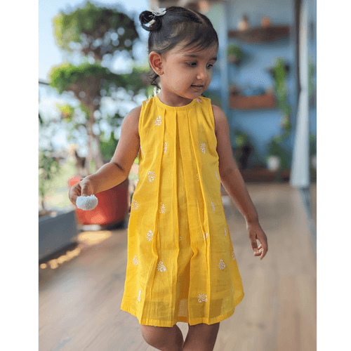 Embroidered Malmal Dress | Sunshine Yellow | 1-12Y | Relove