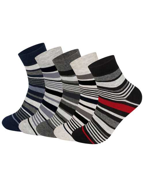 Supersox Men's Striped Combed Cotton Ankle Length Socks - Pack of 5