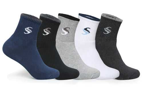 Supersox Men's Ankle Cotton Terry Multi Color Socks - (Pack Of 5)