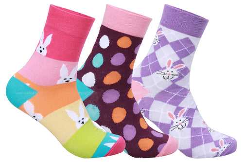 Supersox Women's Crew Length Happy Easter Bunny and Eggs socks Pack of 3