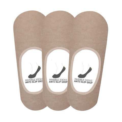 Men's PO3 Anti Slip No Show Plain Socks - Beige