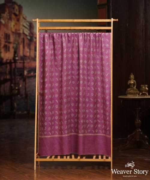 Handwoven Purple And Wine Reversible Pure Pashmina Shawl With Resham Sozni Kari Boota