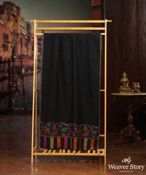 Black Handwoven Pure Pashmina Shawl With Kani Palla