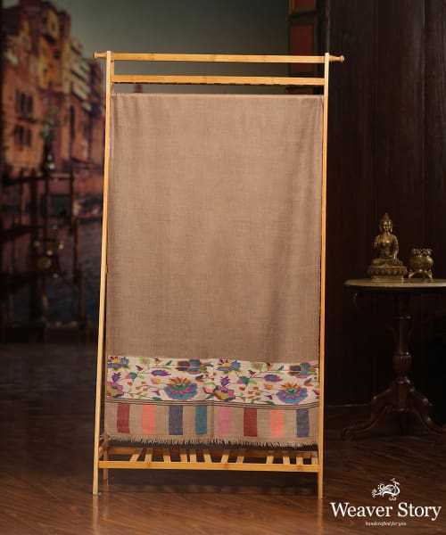 Beige Handwoven Pure Pashmina Shawl With Kani Palla