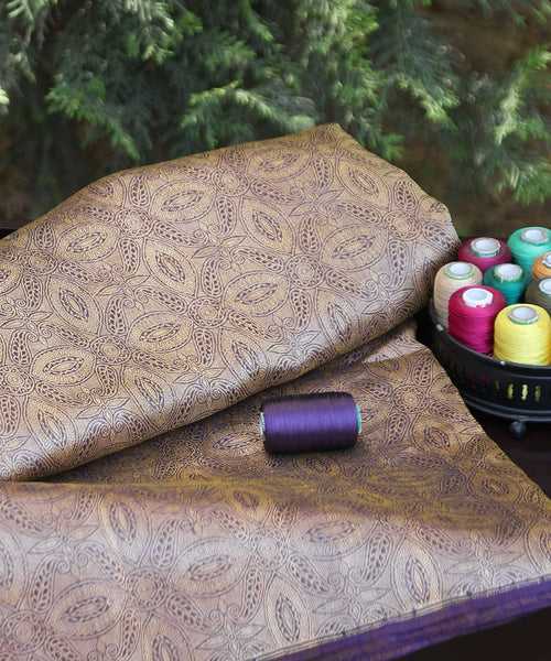 Mauve Handloom Soft Kimkhab Pure Katan Silk Banarasi Fabric With Tested Zari