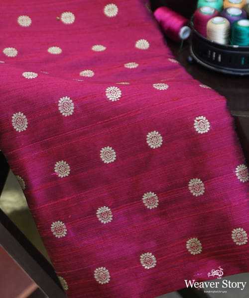 Handloom Purple Pure Tussar Silk Banarasi Fabric With Cutwork Round Booti