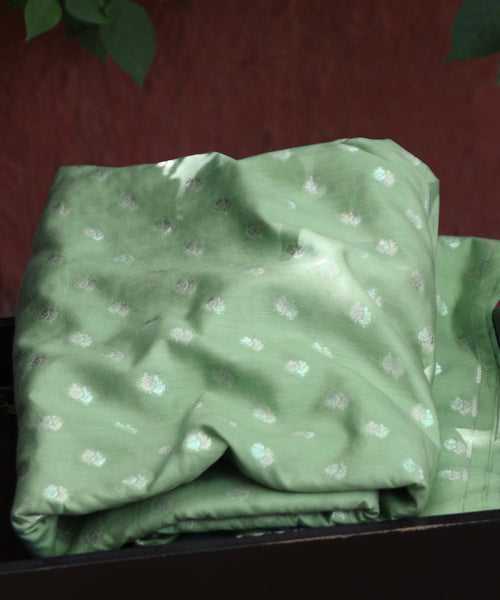 Pastel Green Handloom Pure Moonga Silk Banarasi Fabric With Cutwork Sona Rupa Booti