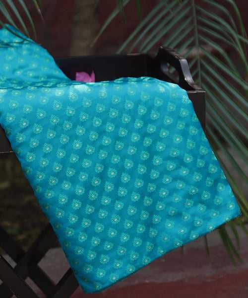 Handloom Cerulean Blue Pure Katan Silk Tanchoi Banarasi Fabric With Reshma Booti