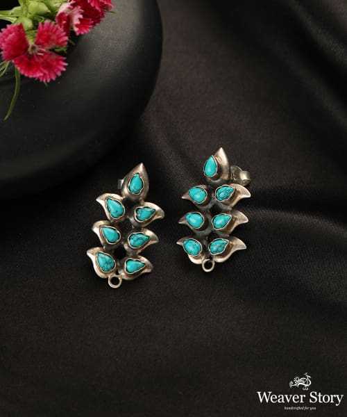 Khumi Handcrafted Oxidised Pure Silver Turquoise Earrings