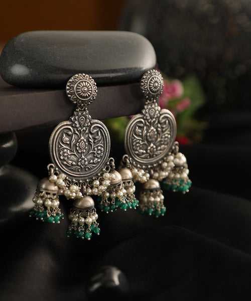 Kaia Handcrafted Oxidised Pure Silver Earrings With Pearls