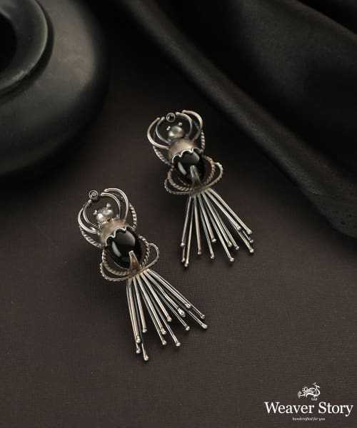 Anavia Handcrafted Oxidised Pure Silver Black Earrings