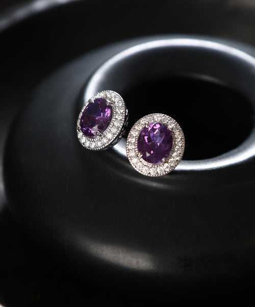 Sanu Handcrafted Pure Silver Earrings With Natural Amethyst