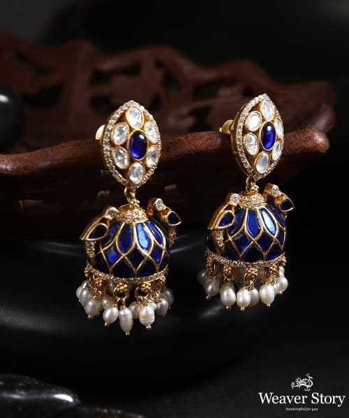 Swadha Handcrafted Pure Silver Kundan Earrings With Semi Precious Stones