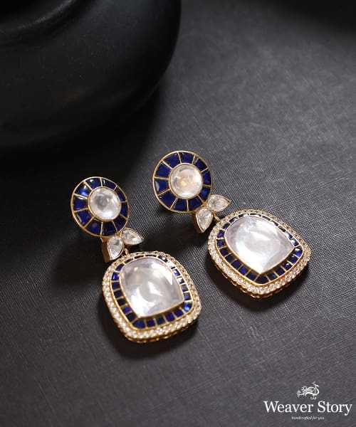Preet Handcrafted Pure Silver Kundan Earrings With Semi Precious Stones And Moissanite Polki