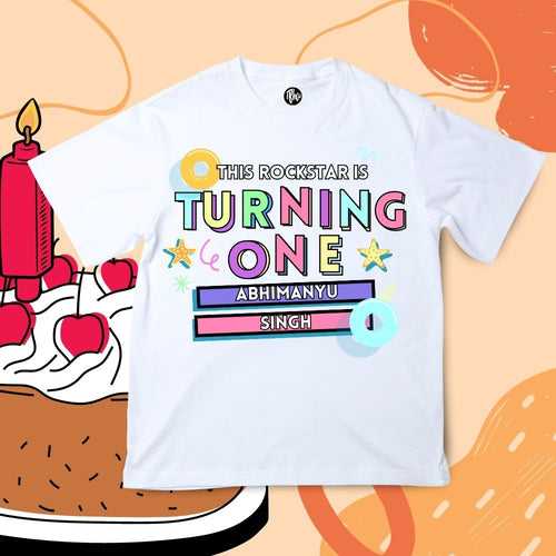 This Rockstar is turning ONE | Party Theme Personalized T-Shirt