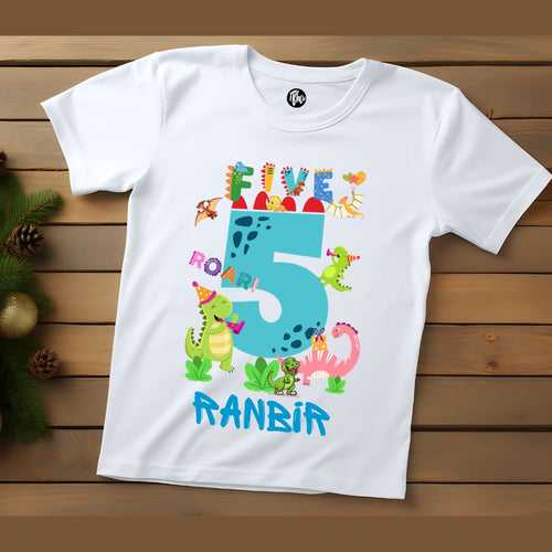 Dino Theme 5th Birthday T-Shirt for Kids