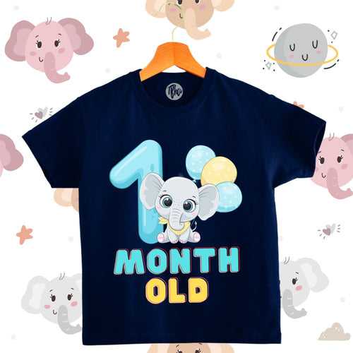 Cute Baby Elephant with Balloons | 0-3 Months Monthly Birthday T-Shirts
