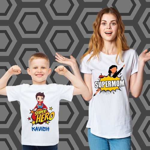 Supermom and Superhero Customized Matching Mother & Son T-Shirts