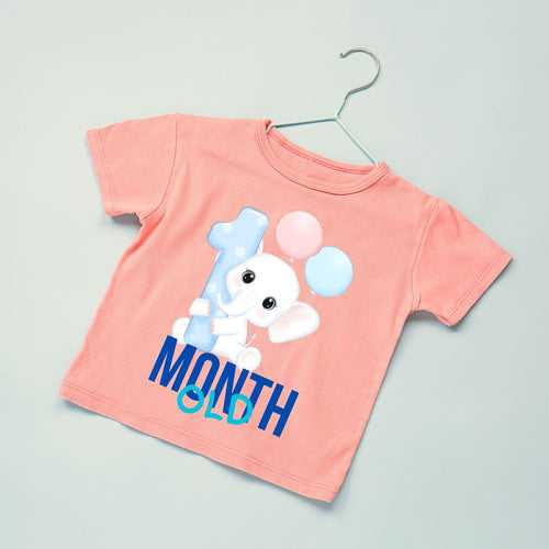Monthly Birthdays 0-3 Months T-Shirts Cute Elephant with Birthday Month Number