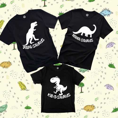 PapaSaurus MamaSaurus & Kid-O-Saurus Dino Theme Family T-Shirts