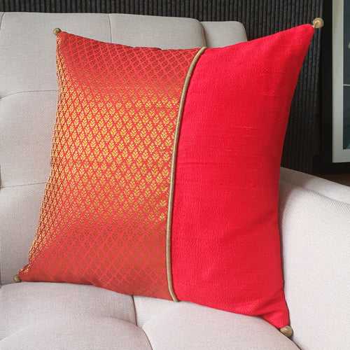 Beautiful Red Brocade Silk Cushion Cover, 40 x 40cm