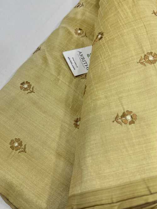 Embroidered raw silk fabric