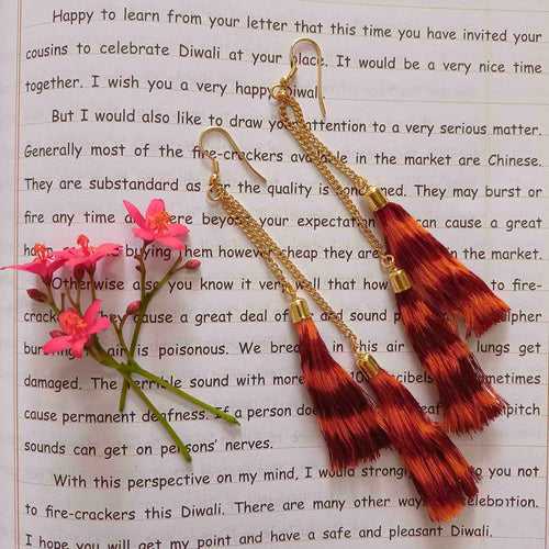 Ikat Tassels Earrings - Red Orange