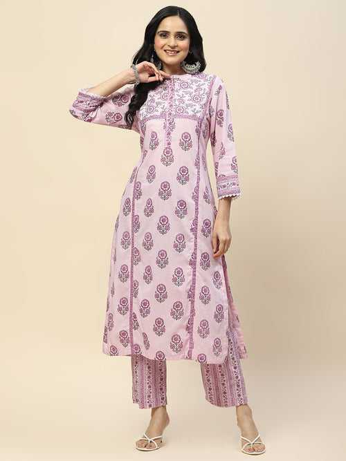 Floral Printed Cotton Kurta With Pants