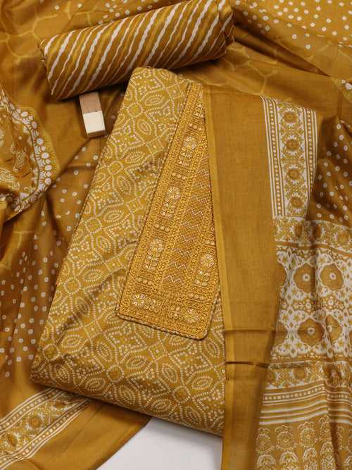 Neck Patti Cotton Unstitched Suit Piece With Dupatta