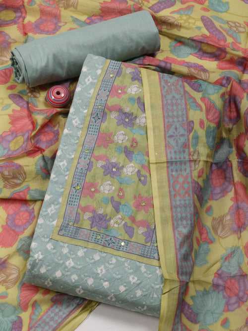 Schiffli Printed Cotton Unstitched Suit Piece With Dupatta