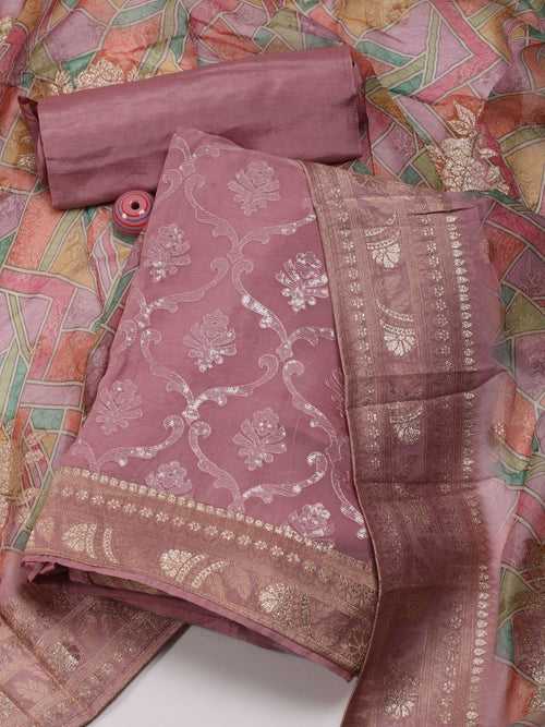 Neck Embroidered Organza Unstitched Suit Piece With Dupatta