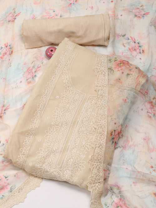 Neck Embroidered Organza Unstitched Suit Piece With Dupatta