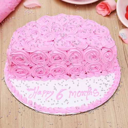 Pink Rose Cream Cake For Half Birthday