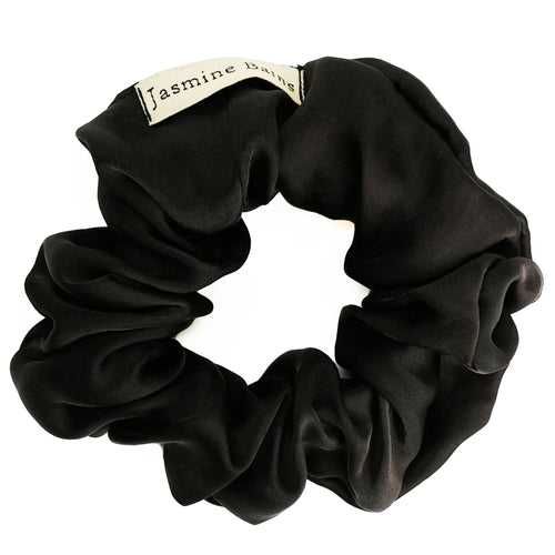 Mulberry Silk Ruffled Hair Scrunchie - Black