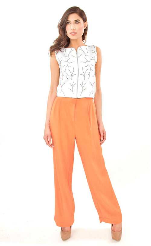 Light Blue Front Zipper Top with Crepe Trousers