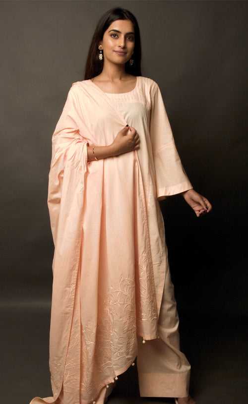 Peach Embroidered Kurta Suit Set