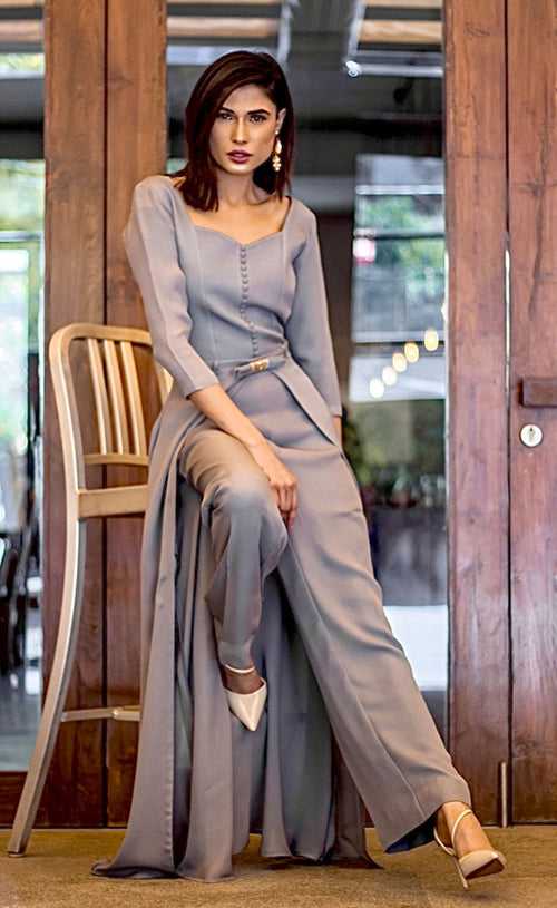 Sandstone Grey Front Slit Dress