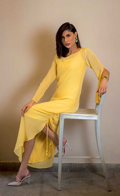 Tuscan Yellow Side Drawstring Dress
