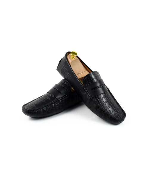 Croco Penny Driving Loafer - Black