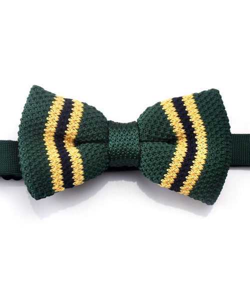 Green with Yellow & Navy Stripes Knitted Bow Tie