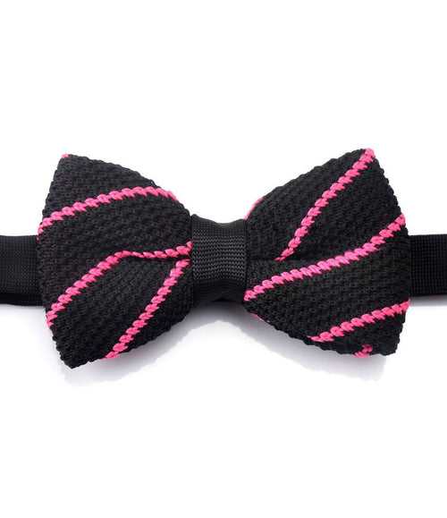 Black with Pink Stripes Knitted Bow Tie