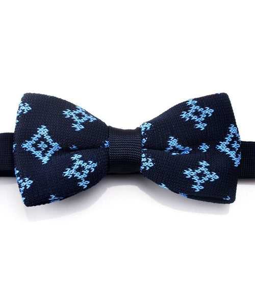 Navy with Light Blue Pattern Knitted Bow Tie