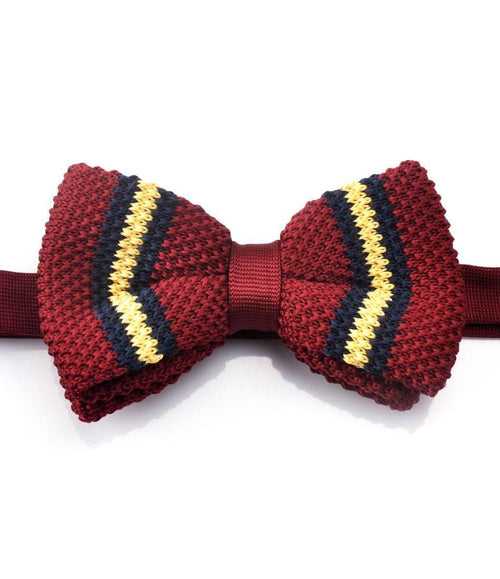 Maroon with Navy & Yellow Stripes Knitted Bow Tie