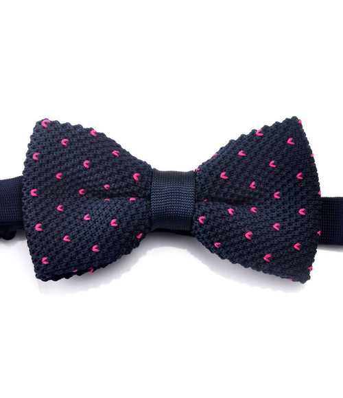 Navy with Pink V Pattern Knitted Bow Tie