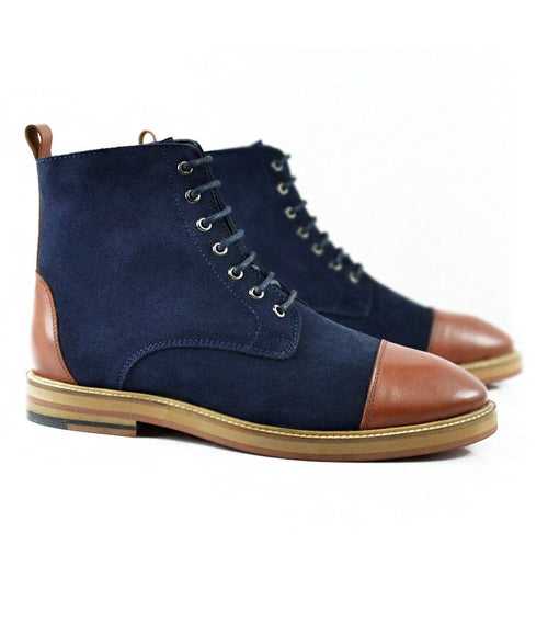 Blue Suede Lace-up Boot