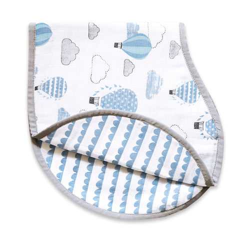 Organic Muslin Burp Cloth & Bib – Up, Up & Away (Blue)