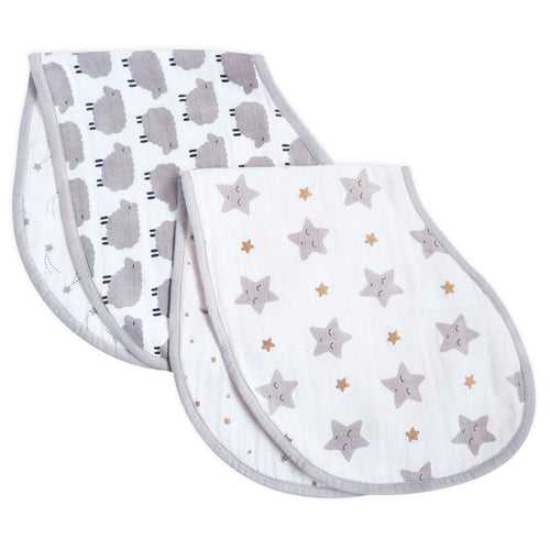 Organic Muslin Burp Cloth & Bib (Pack of 2) – Sheep & Stars