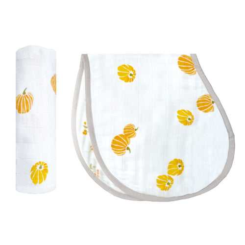 Swaddle & Burp Cloth Bib - Our Little Pumpkin