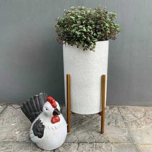 Cylindrical planter with metal stand